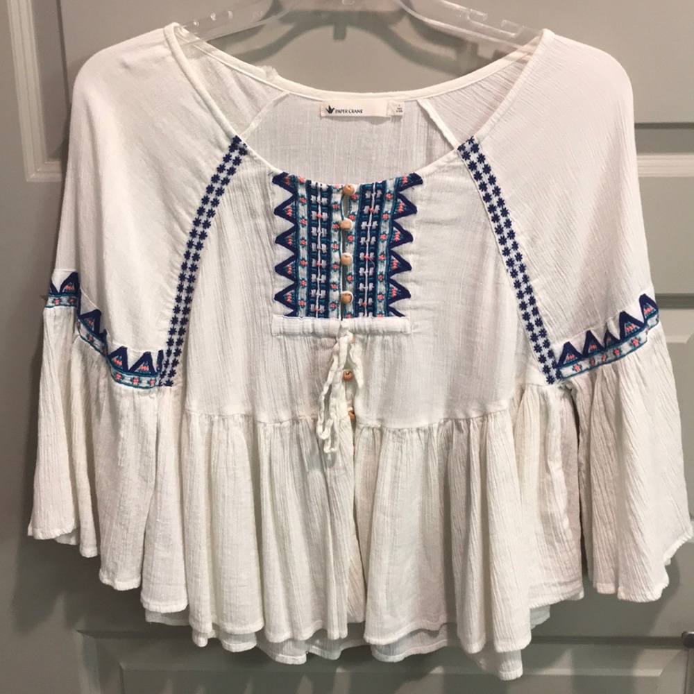 Linen Paper Crane Blouse with Detail
